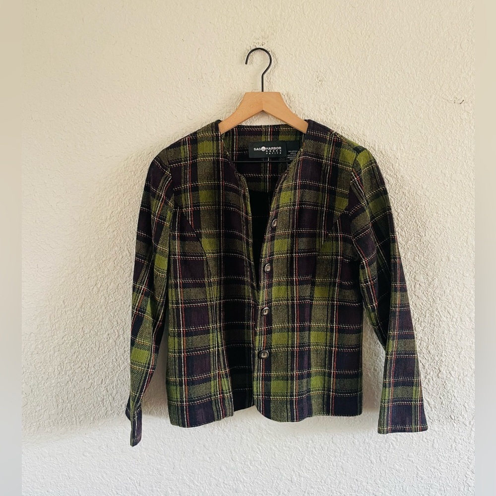 Vintage Sag Harbor Green Plaid button Up Jacket